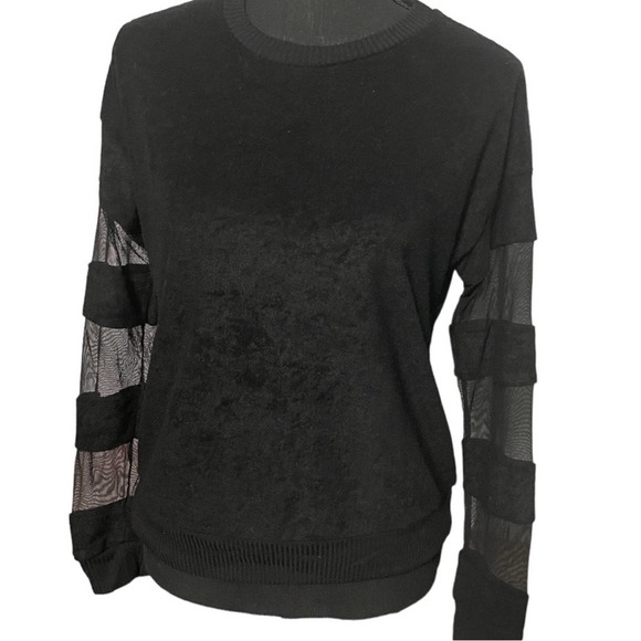Chloe & Katie Black Sheer Sleeve Crewneck Sweater | Size Small - Picture 3 of 5